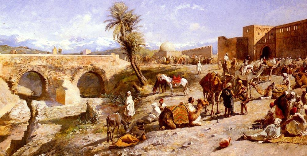 The Arrival Of A Caravan Outside Marakesh Arabian Edwin Lord Weeks Oil Paintings